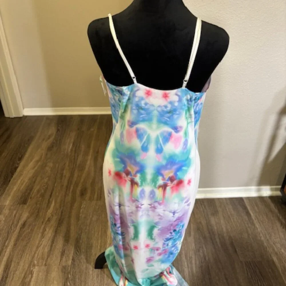 AFRM Alyson Pastel abstract blur watercolor print mesh maxi Dress - Picture 6 of 8